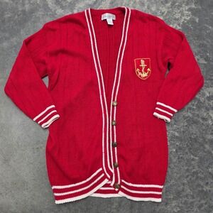 Vintage 90s Jessica Roberts Womens Red Nautical Cardigan Long Sleeve‎ Anchor L
